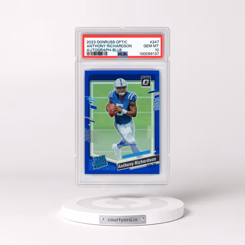 2023 Panini Donruss Optic #247 Anthony Richardson - Autograph-Blue (PSA 10 GEM MINT)