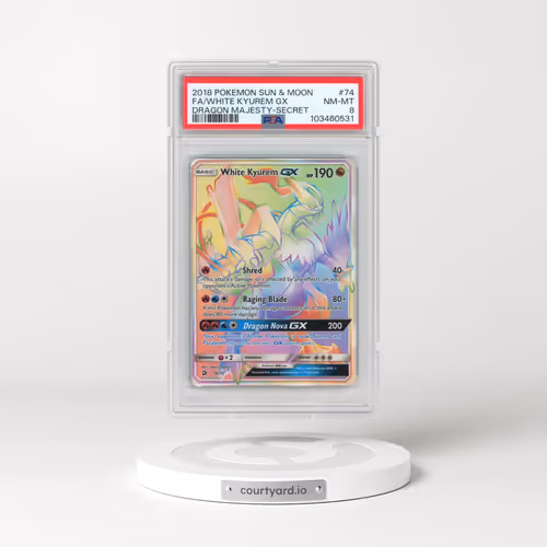 2018 Pokémon Sun & Moon Dragon Majesty #74 White Kyurem GX - Holo Full Art Secret (PSA 8 NM-MT)
