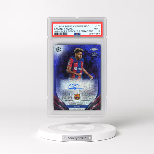 2023-24 Topps Chrome UEFA Club Competitions Chrome Autographs #LY Lamine Yamal - Violet Speckle Refractor (PSA 9 MINT)
