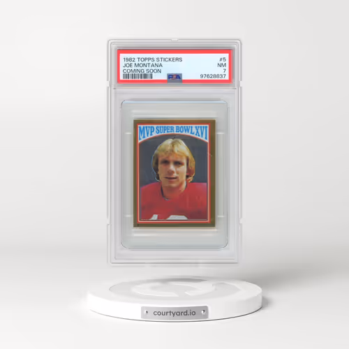 1982 Topps Stickers #5 Joe Montana - Coming Soon (PSA 7 NM)
