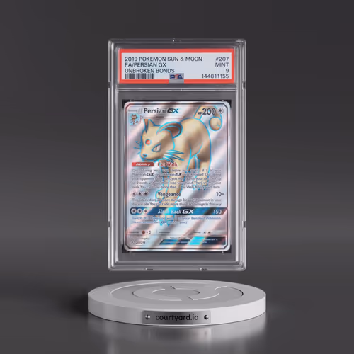 2019 Pokémon Sun & Moon Unbroken Bonds #207 Persian GX - Holo Full Art (PSA 9 MINT)