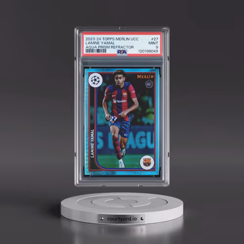 2023-24 Topps Merlin UEFA Club Competitions #27 Lamine Yamal - Aqua Prism Refractor (PSA 9 MINT)