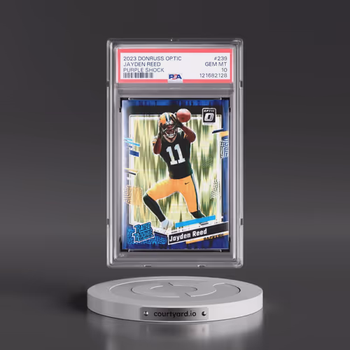 2023 Panini Donruss Optic #239 Jayden Reed - Purple Shock (PSA 10 GEM MINT)