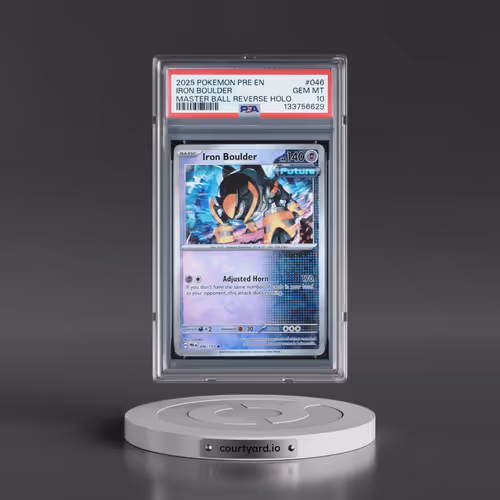 2025 Pokémon Pre EN-Prismatic Evolutions #046 Iron Boulder - Reverse Holo Master Ball (PSA 10 GEM MI