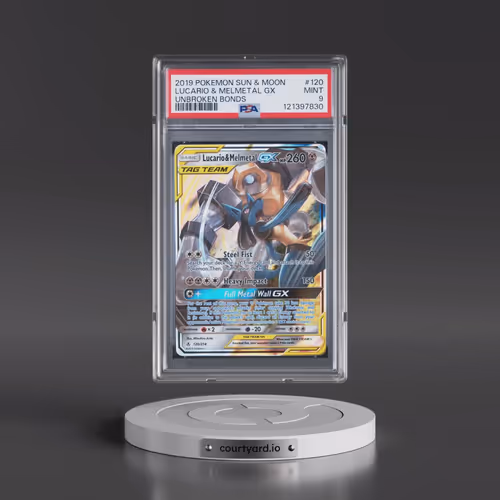 2019 Pokémon Sun & Moon Unbroken Bonds #120 Lucario & Melmetal GX - Holo (PSA 9 MINT)