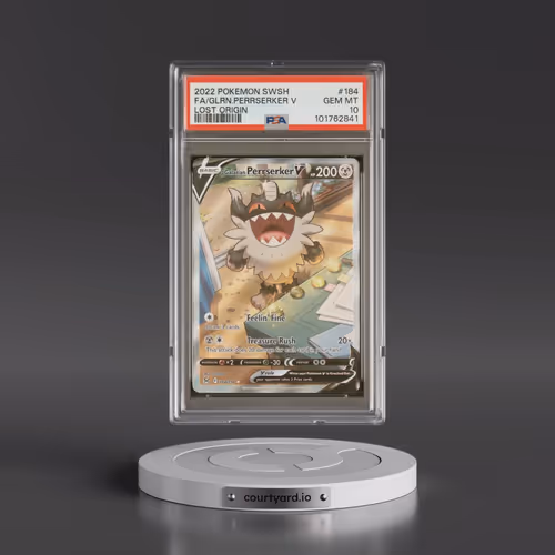 2022 Pokémon Sword & Shield Lost Origin #184 Galarian Perrserker V - Holo Full Art (PSA 10 GEM MINT)