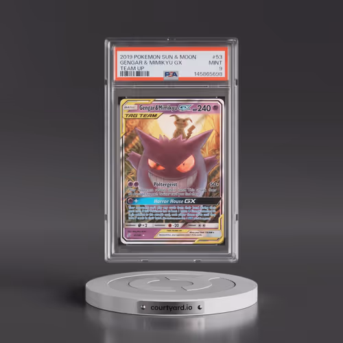 2019 Pokémon Sun & Moon Team Up #53 Gengar & Mimikyu GX - Holo (PSA 9 MINT)