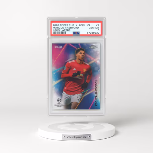 2020 Topps Chrome X Steve Aoki UEFA Champions League Neon Future Neon Lazers #7 Marcus Rashford (PSA