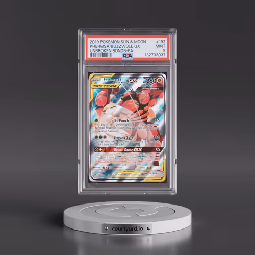 2019 Pokémon Sun & Moon Unbroken Bonds #192 Pheromosa & Buzzwole GX - Holo Full Art (PSA 9 MINT)