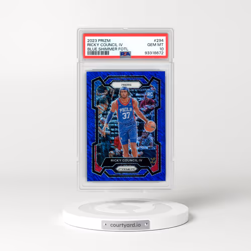 2023 Panini Prizm #294 Ricky Council IV - Blue Shimmer Fotl (PSA 10 GEM MINT)