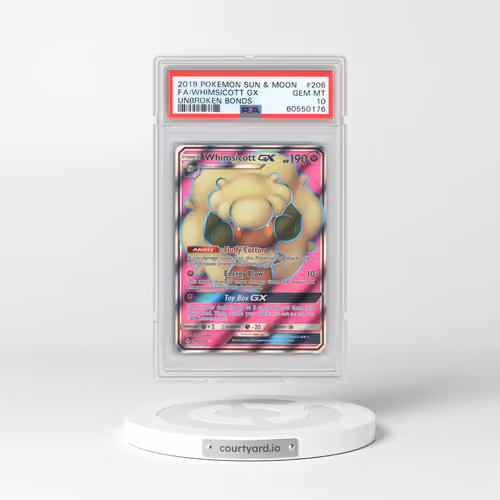 2019 Pokémon Sun & Moon Unbroken Bonds #206 Whimsicott GX - Holo Full Art (PSA 10 GEM MINT)