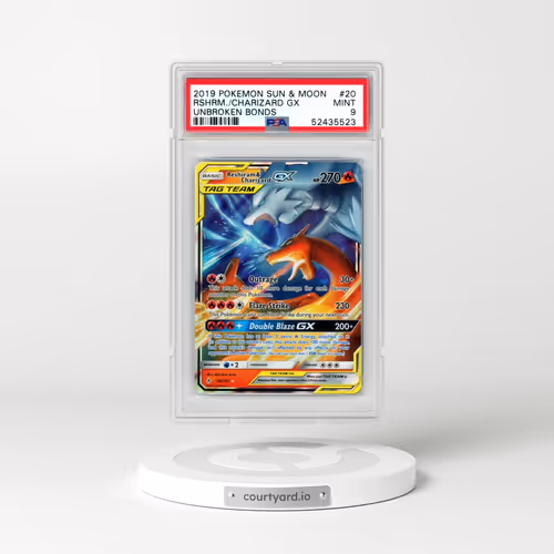 2019 Pokémon Sun & Moon Unbroken Bonds #20 Reshiram & Charizard GX - Holo (PSA 9 MINT)