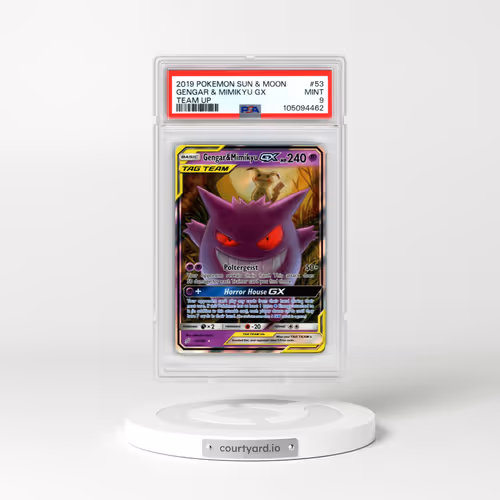2019 Pokémon Sun & Moon Team Up #53 Gengar & Mimikyu GX - Holo (PSA 9 MINT)