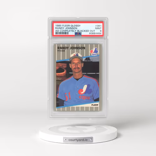 1989 Fleer Glossy #381 Randy Johnson - Ad Completely Blacked Out (PSA 9 MINT)
