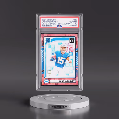 2024 Panini Donruss #328 Ladd McConkey - Optic Preview-Red Pandora (PSA 10 GEM MINT)