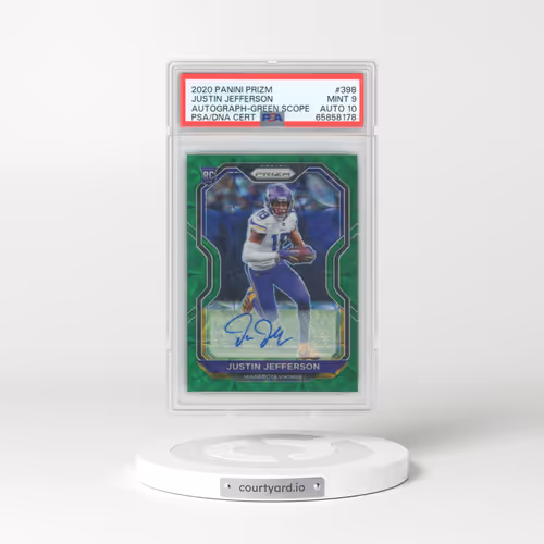 2020 Panini Prizm #398 Justin Jefferson - Autograph-Green Scope (PSA 9 MINT)