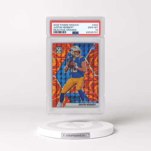 2020 Panini Mosaic #204 Justin Herbert - Reactive Orange (PSA 10 GEM MINT)