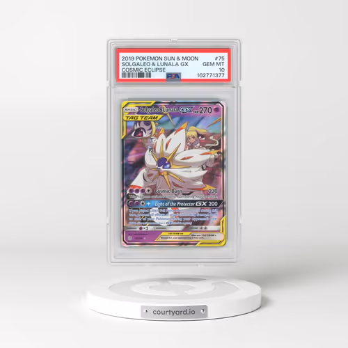 2019 Pokémon Sun & Moon Cosmic Eclipse #75 Solgaleo & Lunala GX - Holo (PSA 10 GEM MINT)