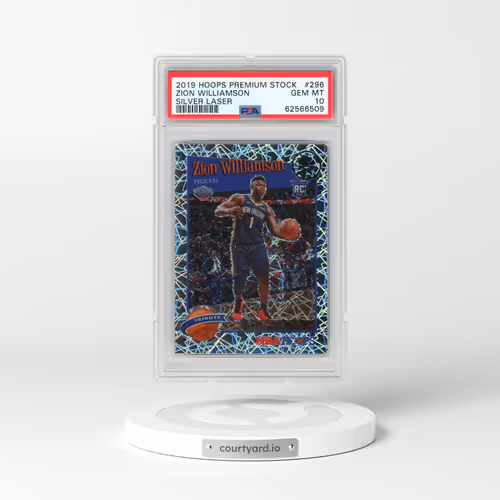 2019 Panini Hoops Premium Stock #296 Zion Williamson - Silver Laser (PSA 10 GEM MINT)