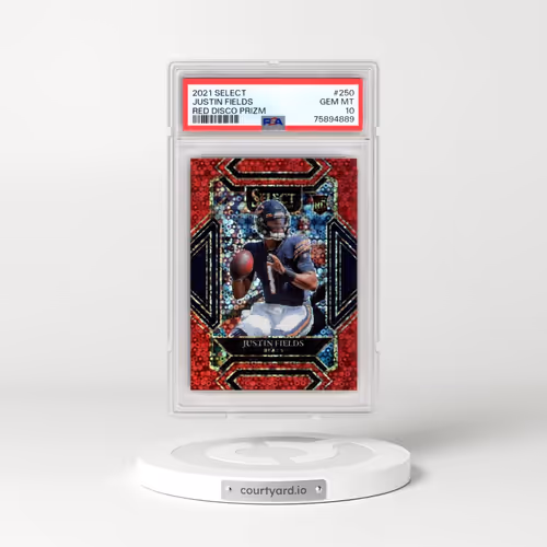 2021 Panini Select #250 Justin Fields - Red Disco Prizm (PSA 10 GEM MINT)