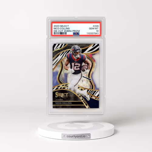 2023 Panini Select #228 Nico Collins - Die-Cut Zebra Prizm (PSA 10 GEM MINT)
