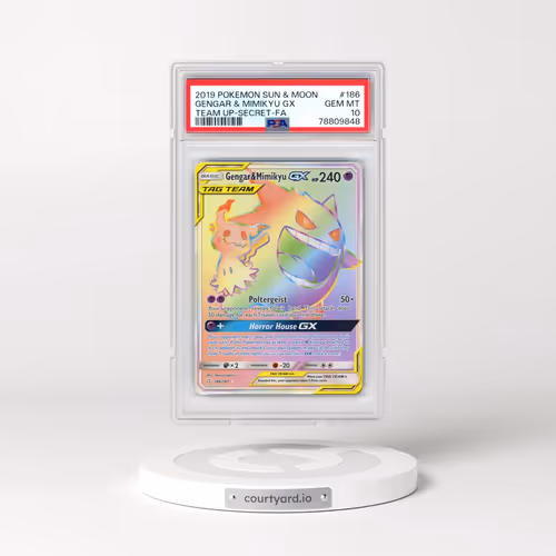 2019 Pokémon Sun & Moon Team Up #186 Gengar & Mimikyu GX - Holo Full Art Secret (PSA 10 GEM MINT)