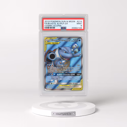 2019 Pokémon Sun & Moon Cosmic Eclipse #214 Blastoise & Piplup GX - Holo Full Art (PSA 9 MINT)