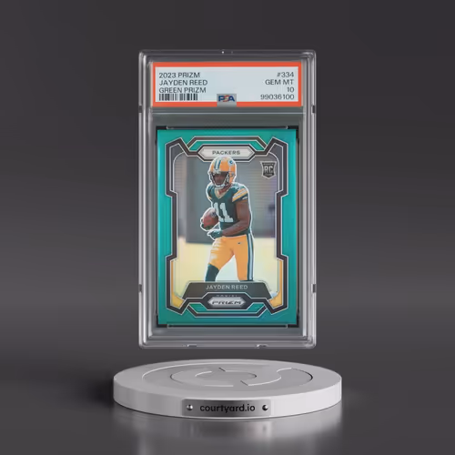 2023 Panini Prizm #334 Jayden Reed - Green Prizm (PSA 10 GEM MINT)