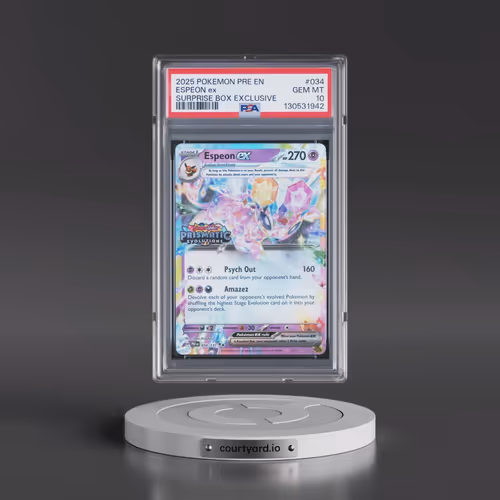2025 Pokémon Pre EN-Prismatic Evolutions #034 Espeon EX - Holo Surprise Box Exclusive (PSA 10 GEM MI
