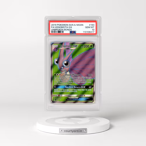 2019 Pokémon Sun & Moon Unbroken Bonds #193 Venomoth GX - Holo Full Art (PSA 10 GEM MINT)
