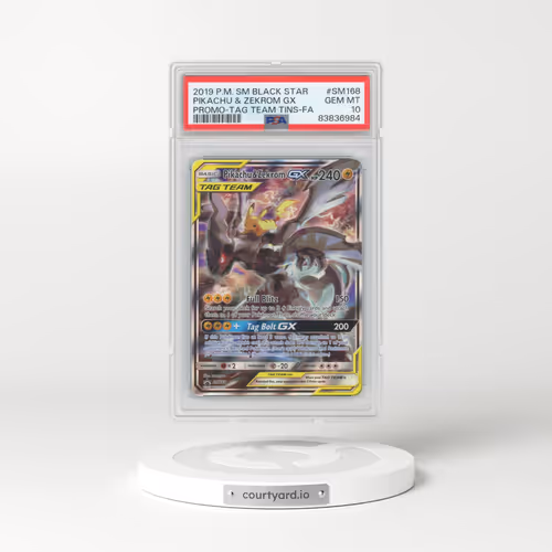2019 Pokémon SM Black Star Promo #SM168 Pikachu & Zekrom GX - Holo Full Art Tag Team Tins (PSA 10 GEM MINT)