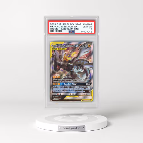 2019 Pokémon SM Black Star Promo #SM168 Pikachu & Zekrom GX - Holo Full Art Tag Team Tins (PSA 10 GEM MINT)