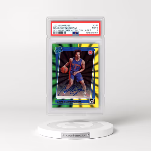 2021 Panini Donruss #211 Cade Cunningham - Signature-Holo Green/Yellow Laser (PSA 9 MINT)