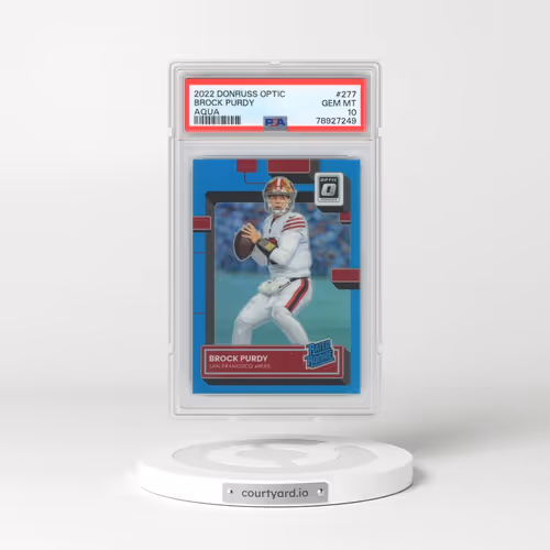 2022 Panini Donruss Optic #277 Brock Purdy - Aqua (PSA 10 GEM MINT)