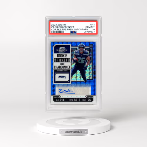 2023 Panini Zenith Contenders Optic Rookie Ticket Rps Preview Autographs #141 Zach Charbonnet (PSA 10 GEM MINT)