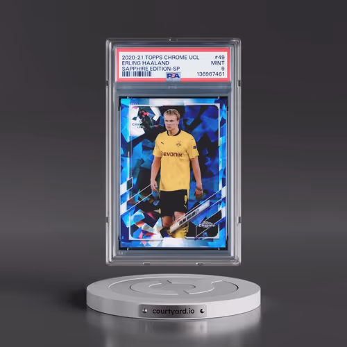 2020 Topps Chrome UEFA Champions League Sapphire Edition #49 Erling Haaland - SP (PSA 9 MINT)