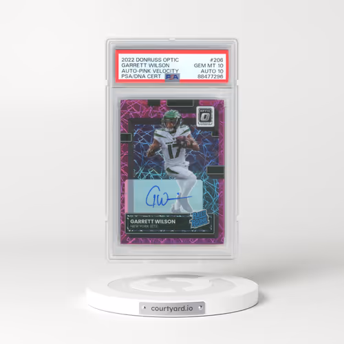 2022 Panini Donruss Optic #206 Garrett Wilson - Autograph-Pink Velocity (PSA 10 GEM MINT)