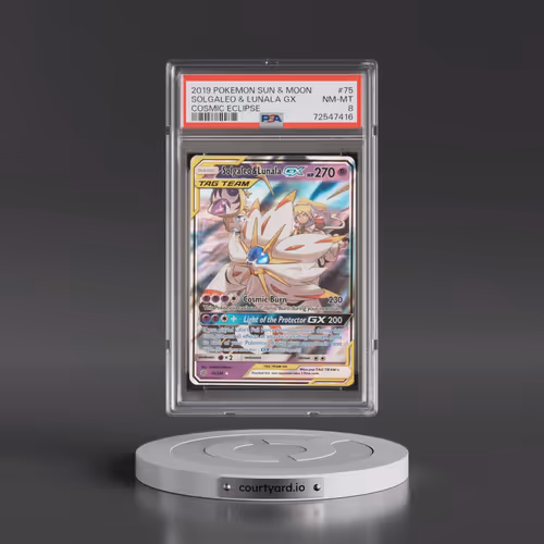 2019 Pokémon Sun & Moon Cosmic Eclipse #75 Solgaleo & Lunala GX - Holo (PSA 8 NM-MT)