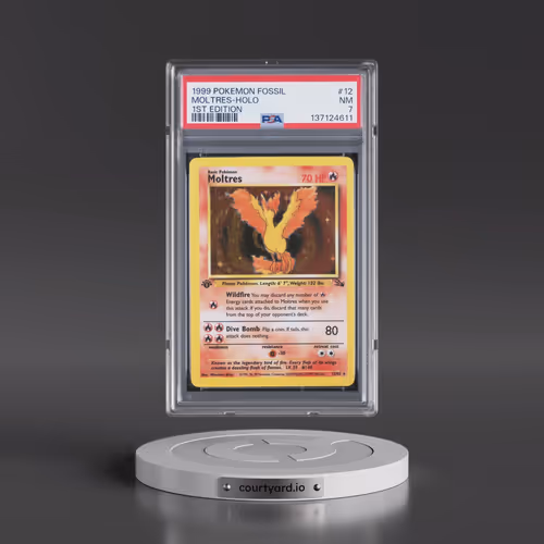 1999 Pokémon Fossil #12 Moltres - 1st Edition Holo (PSA 7 NM)