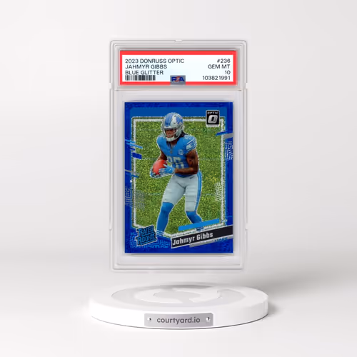 2023 Panini Donruss Optic #236 Jahmyr Gibbs - Blue Glitter (PSA 10 GEM MINT)