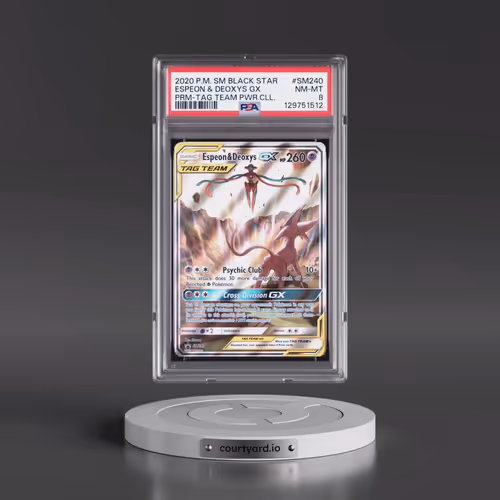 2020 Pokémon SM Black Star Promo #SM240 Espeon & Deoxys GX - Holo Tag Team Powers Collection (PSA 8