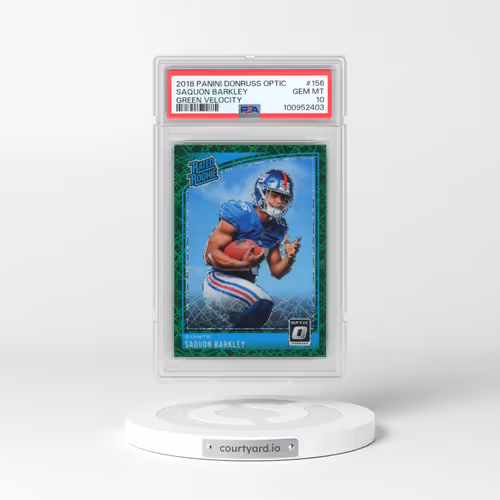 2018 Panini Donruss Optic #156 Saquon Barkley - Green Velocity (PSA 10 GEM MINT)