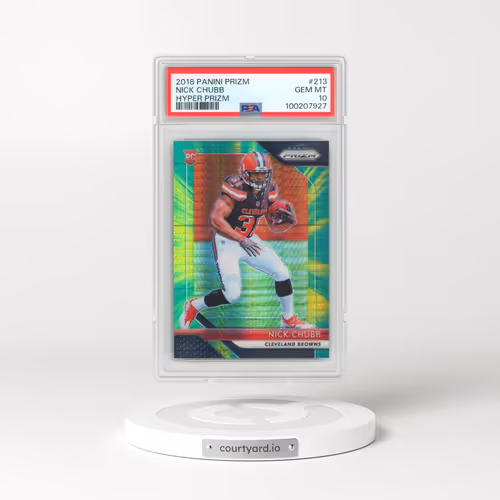 2018 Panini Prizm #213 Nick Chubb - Hyper Prizm (PSA 10 GEM MINT)