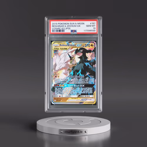 2019 Pokémon Sun & Moon Cosmic Eclipse #157 Reshiram & Zekrom GX - Holo (PSA 10 GEM MINT)