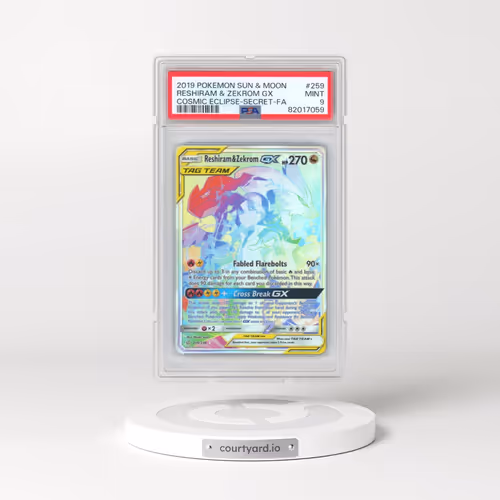 2019 Pokémon Sun & Moon Cosmic Eclipse #259 Reshiram & Zekrom GX - Holo Full Art Secret (PSA 9 MINT)