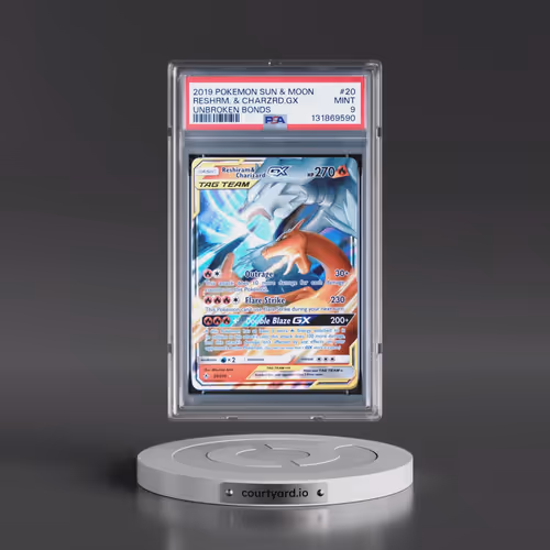 2019 Pokémon Sun & Moon Unbroken Bonds #20 Reshiram & Charizard GX - Holo (PSA 9 MINT)