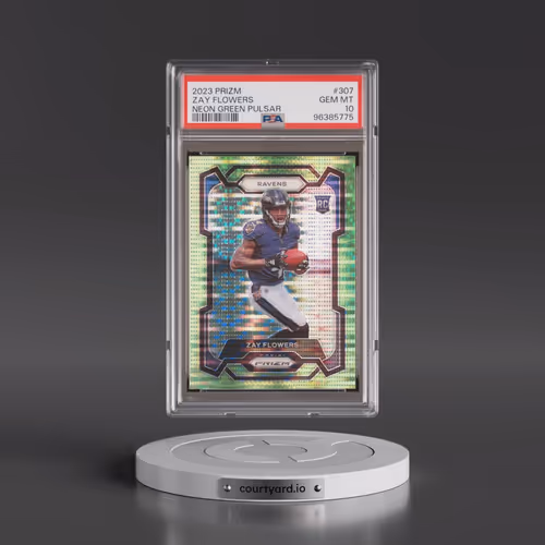 2023 Panini Prizm #307 Zay Flowers - Neon Green Pulsar (PSA 10 GEM MINT)