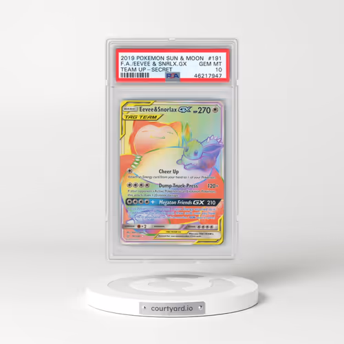 2019 Pokémon Sun & Moon Team Up #191 Eevee & Snorlax GX - Holo Full Art Secret (PSA 10 GEM MINT)