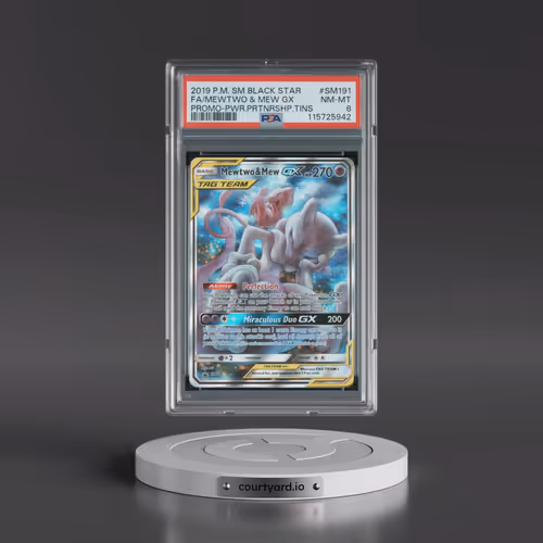 2019 Pokémon SM Black Star Promo #SM191 Mewtwo & Mew GX - Holo Full Art Power Partnership Tins (PSA