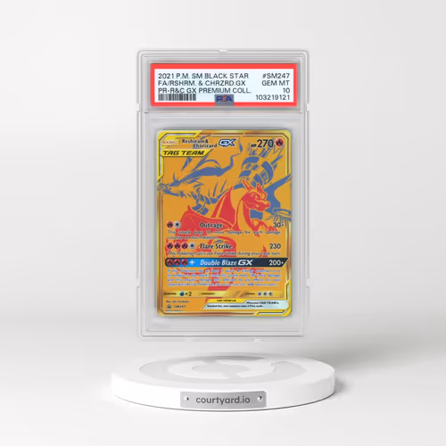 2021 Pokémon SM Black Star Promo #SM247 Reshiram & Charizard GX - Holo Full Art Reshiram & Charizard GX Premium Collection (PSA 10 GEM MINT)